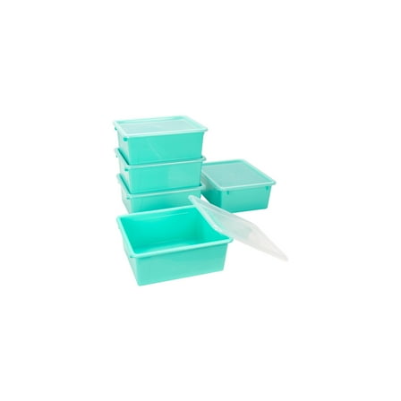 Storex Deep Storage Tray with Lid, Letter Size, 10 x 13 x 5 Inches, Teal, 5-Pack