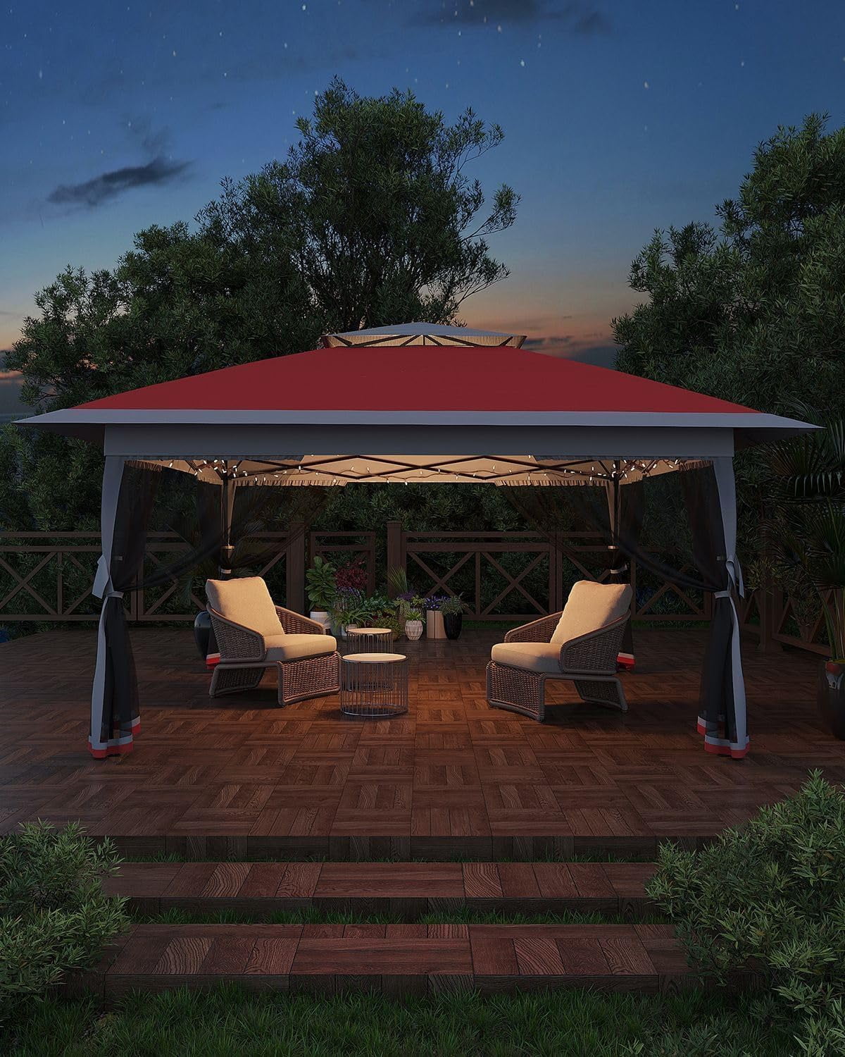 12x12 Gazebo,Outdoor Canopy Tent,Outdoor Gazebo with 4 Sandbags,Double Tiers,Screened Shelter with Netting for Patio Garden Backyard Party Camping