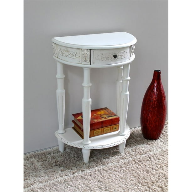 Pemberly Row Half Moon Console Table In Antique White Com Pemberly Row Half Moon Console Table In, Half Round Console Table With Drawers