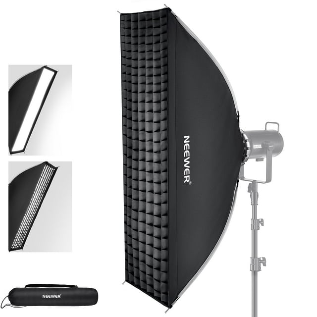 NEEWER 12"x47" Quick Setup Foldable Rectangular Strip Softbox Bowens Mount with Diffusers/Honeycomb Grid/Bag, Compatible with Godox Aputure 120d Video