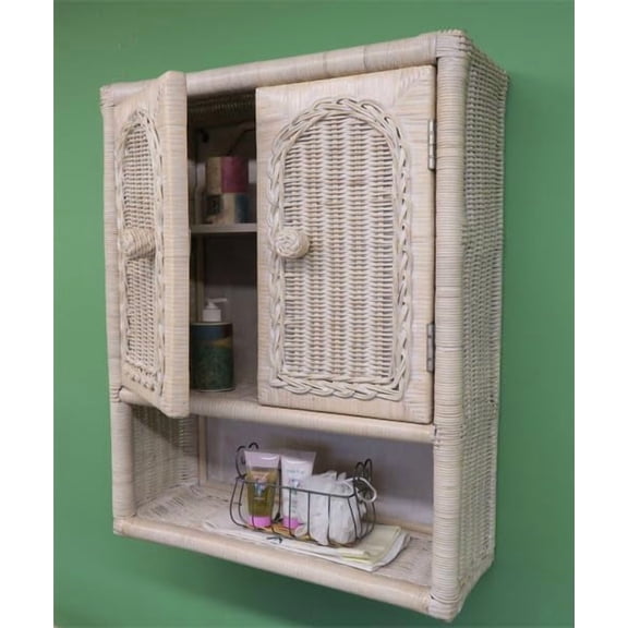 Wicker Wall Cabinet, White Wash