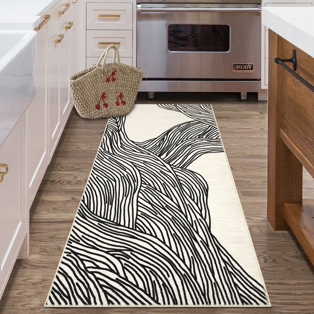 Modern Abstract Area Rug – Soft Low Pile Faux Wool Carpet – Non-Slip, Washable, Non-Shedding – Perfect for Living Room, Bedroom