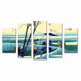 thumbnail image 1 of Juego de Cuadros Decorativos, Viajeros de Hokusai en el Viento, Estilo Ukiyo-e Clásico, 5 Piezas, Ideal para Salas y Pasillos, 150x80cm, 1 of 5