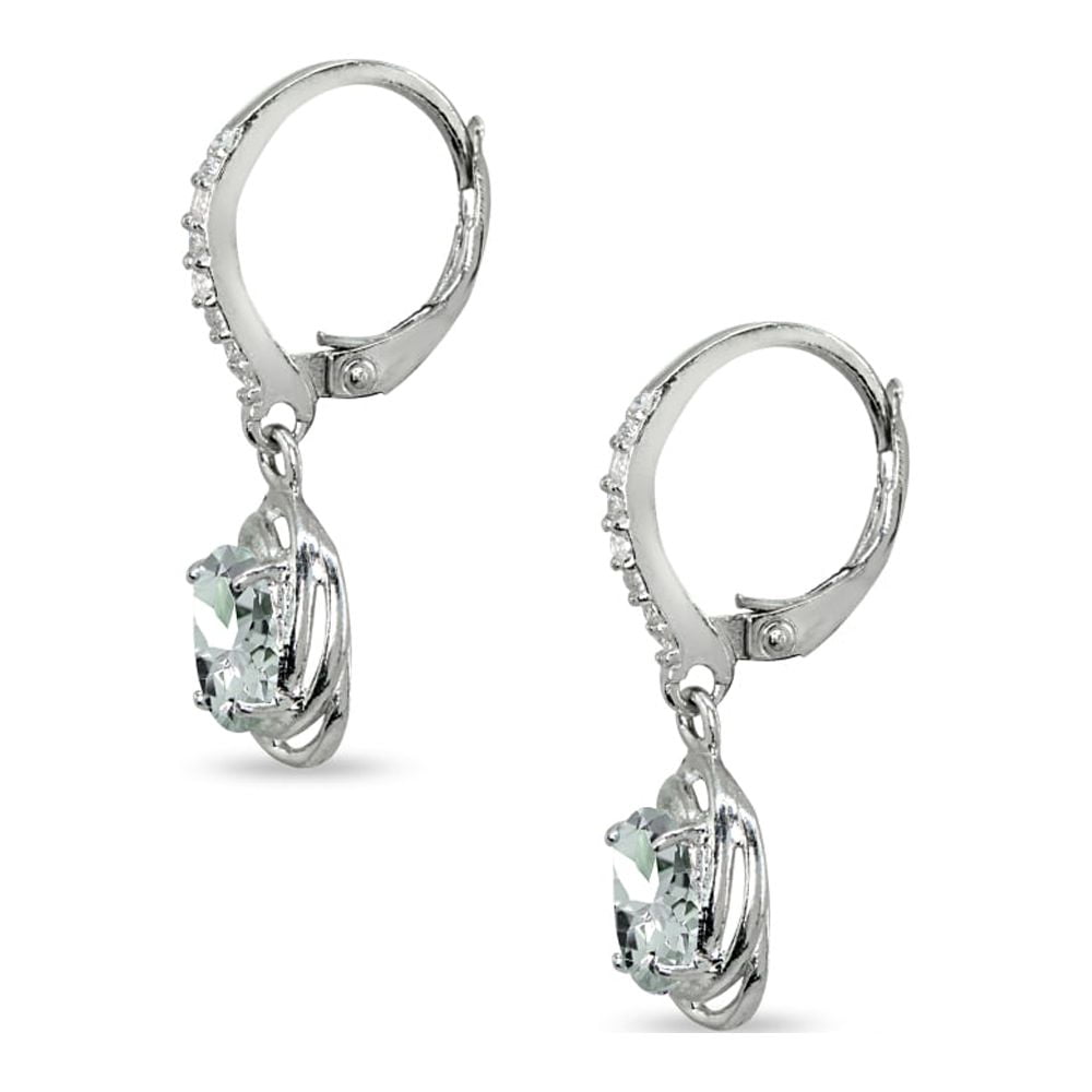 Light Aquamarine & CZ 7x5mm Oval Love Knot Sterling Silver Dangle Earrings