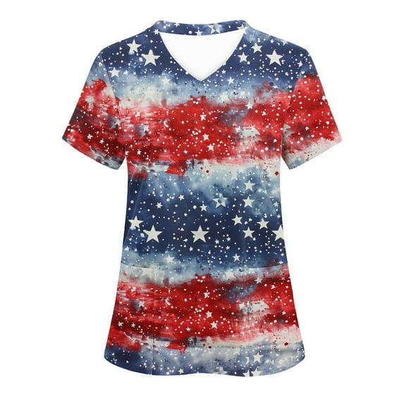 Fznquz Tops for Women Trendy 4th of July Summer Casual Scrub Tops Pockets 2025 Graphic Patriotic Shirt