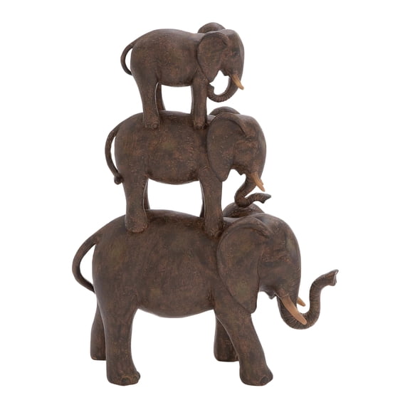 10" x 14" Brown Polystone Elephant Sculpture, by DecMode