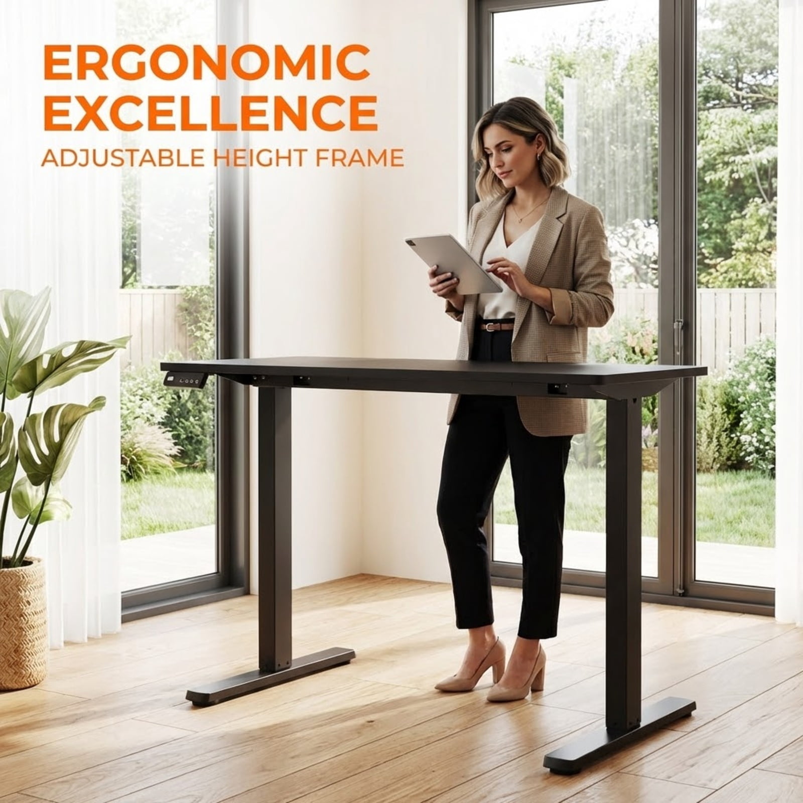 Furnibear Electric Standing Desk Frame Adjustable Height Computer Desk Base with LED Display Memory Presets 155 lbs Capacity Black