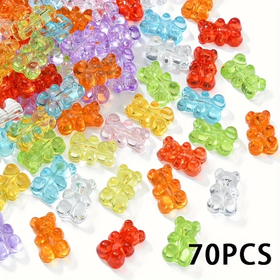 70/80pcs acrylic 9 color transparent gummy bear bead with vertical hole loose bead, suitable for DIY jewelry making, bracelet necklace earring jewelry making, 18.5 x 12mm