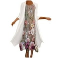 thumbnail image 2 of Summer Dresses for Women Casual, Womens Plus Size Summer Dresses Flowy Floral Print Two-Piece Set Dress Crewneck Sleeveles Dress Cadigan for Wedding Guest, 2 of 6