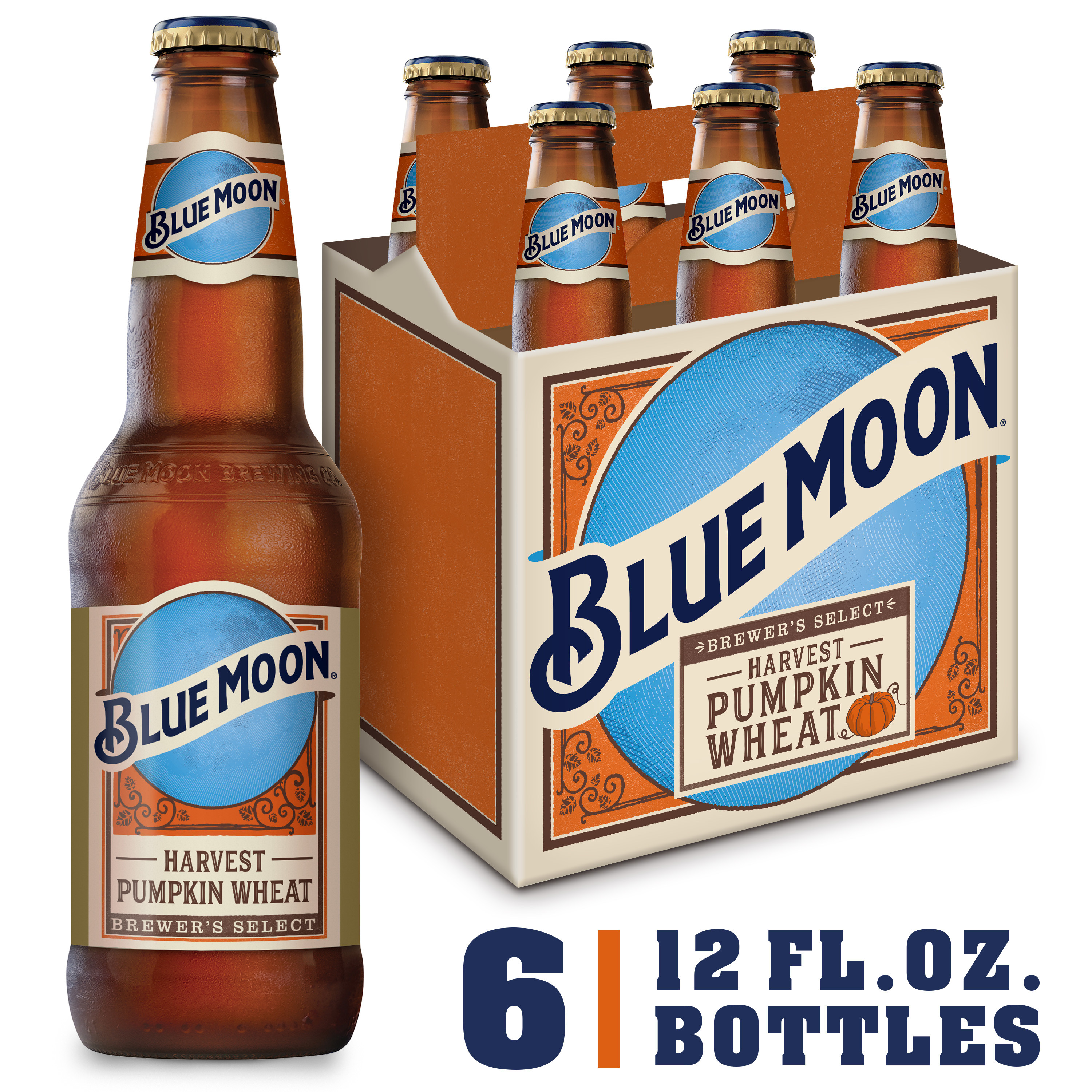 Blue Moon Harvest Pumpkin Wheat Ale Beer 6 Pack 12 Fl Oz Bottles 5 7 Abv Walmart Com