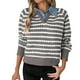 thumbnail image 2 of HongQid Womens Striped Sweater Shirts Lapel V Neck Long Sleeve Strip Knit Pullover Casual Layer Top Jumper Y2K Shirt, 2 of 8