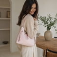 thumbnail image 4 of MYUNNIL Polka Dot Tote Bag for Women, 9.8 x 10.7" Vintage Large Capacity Adjustable Shoulder Strap Crossbody Bag with Tassel Zipper Pocket, Soft Durable Portable Purse for shopping Daily Use, Pink, 4 of 5
