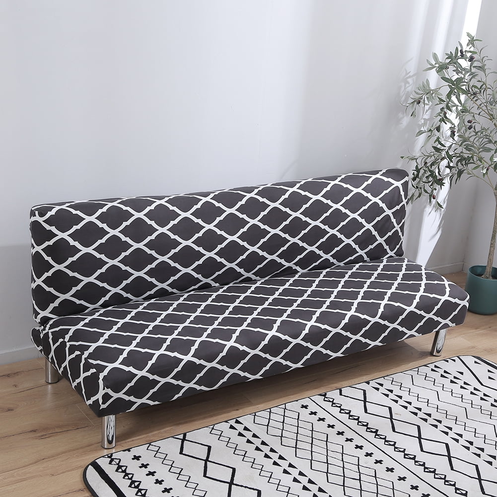 Folding Sofa Bed Cover Solid Color Futon Armless Slipcover Polyester