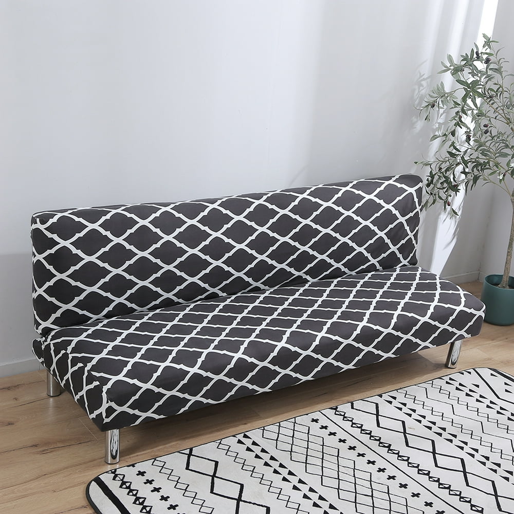 Folding Sofa Bed Cover Solid Color Futon Armless Slipcover Polyester