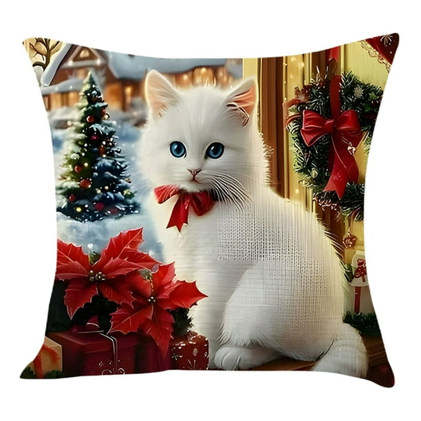 Decoración de la Sala de Estar 45x45cm / 17.72x17.72In Sofás para la Cama de la Sala de Estar Gatos Funda de Almohada para la Decoración de las Vacaciones de Navidad
