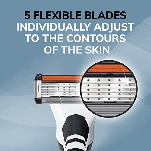 BIC Flex 5 Recharges pour Hommes, 5 Lames Recharges de Rasoir, 8 Cartouches de Rasoir