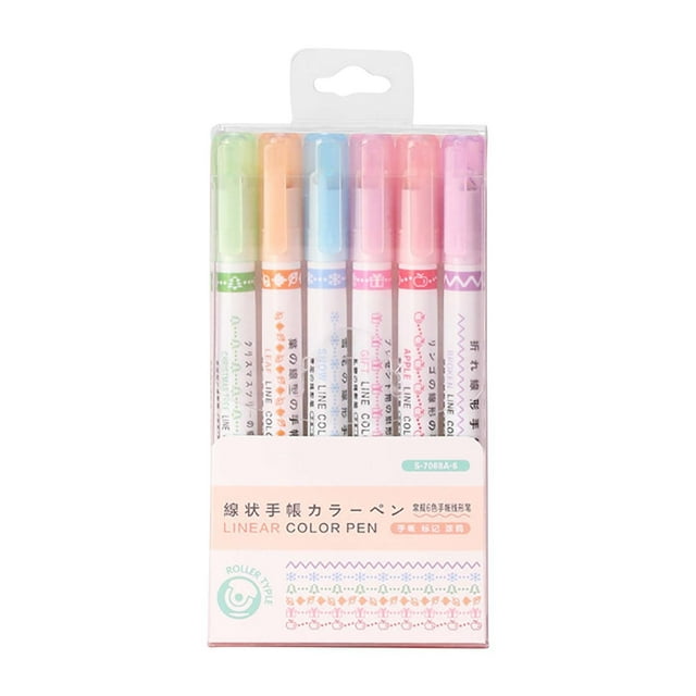 Btomtd Highlighter Pen Set Border Pen 6 Colours Highlighter Set With Different Shapes Highlighters Markers Coloured Pens 5ml, D