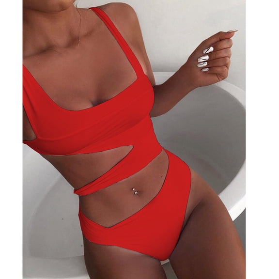 VerPetridure One Piece Bathing Suit for Women High Waisted Tummy Control Swimsuits for Womens Summer Solid Crewneck Swimwear