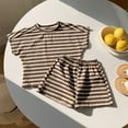 thumbnail image 2 of Hduncf Kids Cotton Clothes Summer Boys Girls Stripe Outfit Set Short Sleeve T-Shirt & Shorts Set 18 Months-10 Years Brown 9 Years, 2 of 9