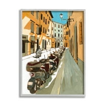 Stupell Industries Row of Mopeds Yellow European City Street Grey Framed, 11 x 14, Design by Bart E. Slyp