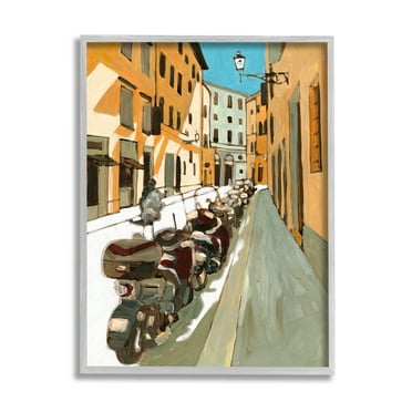 Stupell Industries Row of Mopeds Yellow European City Street Grey Framed, 11 x 14, Design by Bart E. Slyp