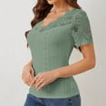 thumbnail image 5 of Sevevn Women's Fashion V-Neck Lace Solid Color Short Sleeve Blouses Tops Army Green XL Christmas Deals, 5 of 6