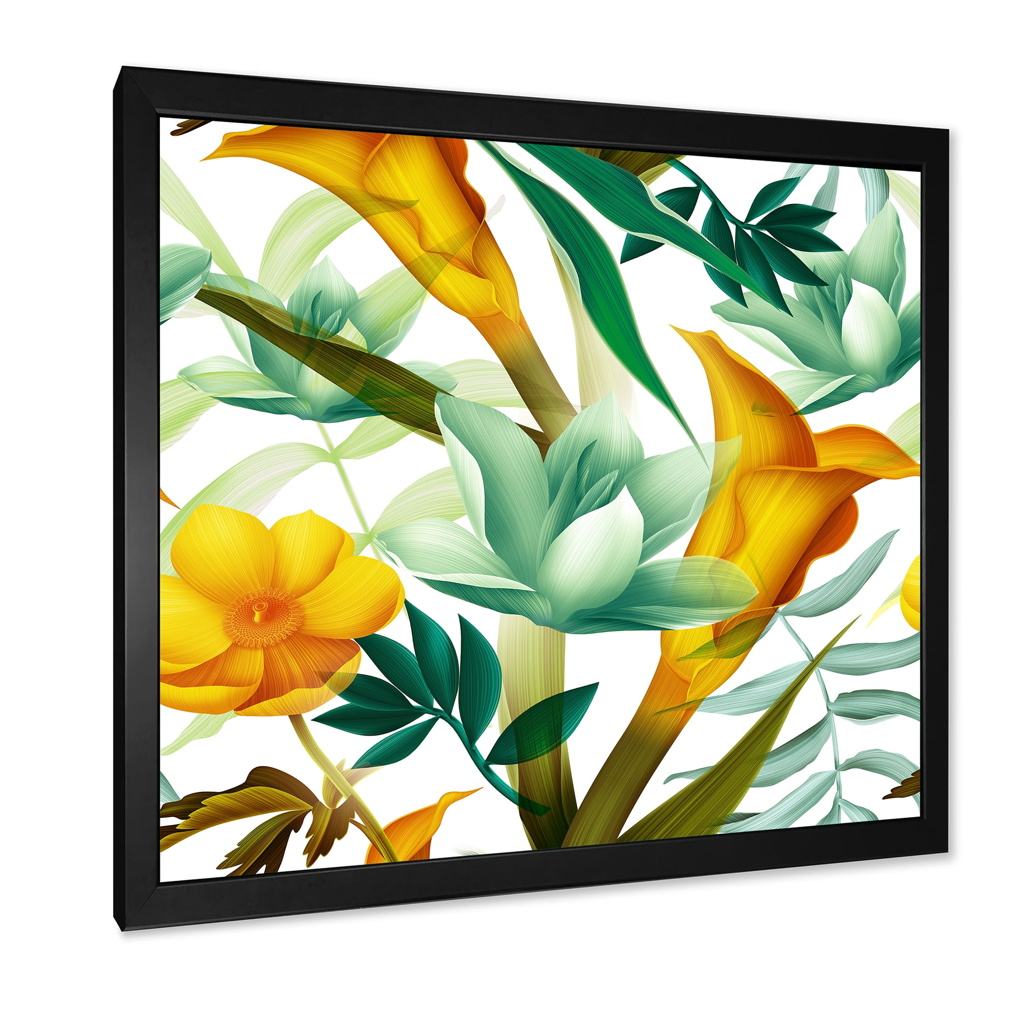 Designart 'Yellow Flowers and Tropical Foliage III' Modern Framed Art Print
