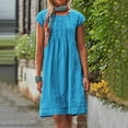 thumbnail image 2 of B91xZ Robes de Mode pour Femmes Col Rond Manches Courtes Robes d'Été Couleur Unie Décontractées Midi Amples, Bleu Ciel G, 2 of 5