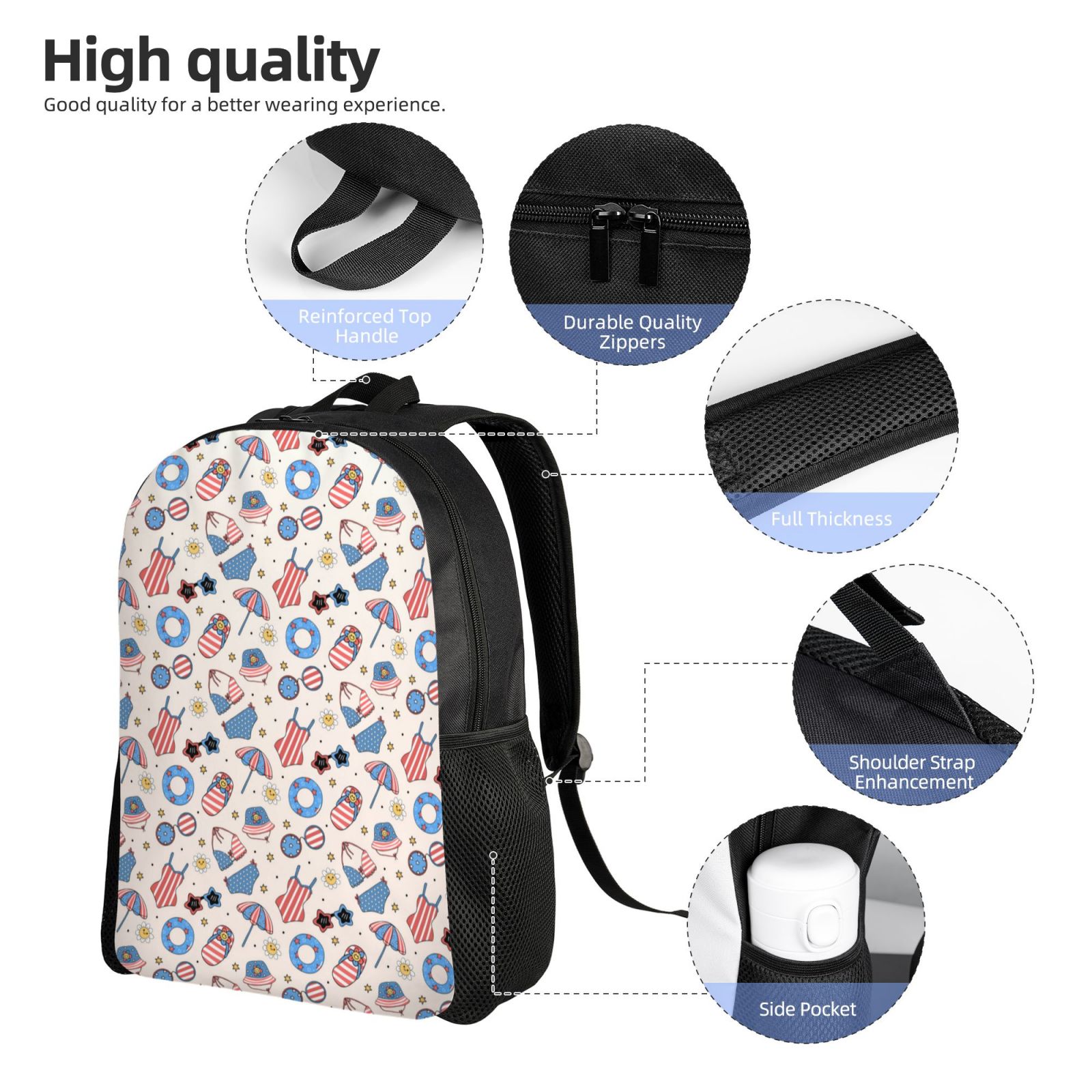 Xecao 4th Of July1 Print School Backpack with Laptop Compartment Small Travel Laptop Backpack for Women Men Waterproof College Backpack Simple School Bag