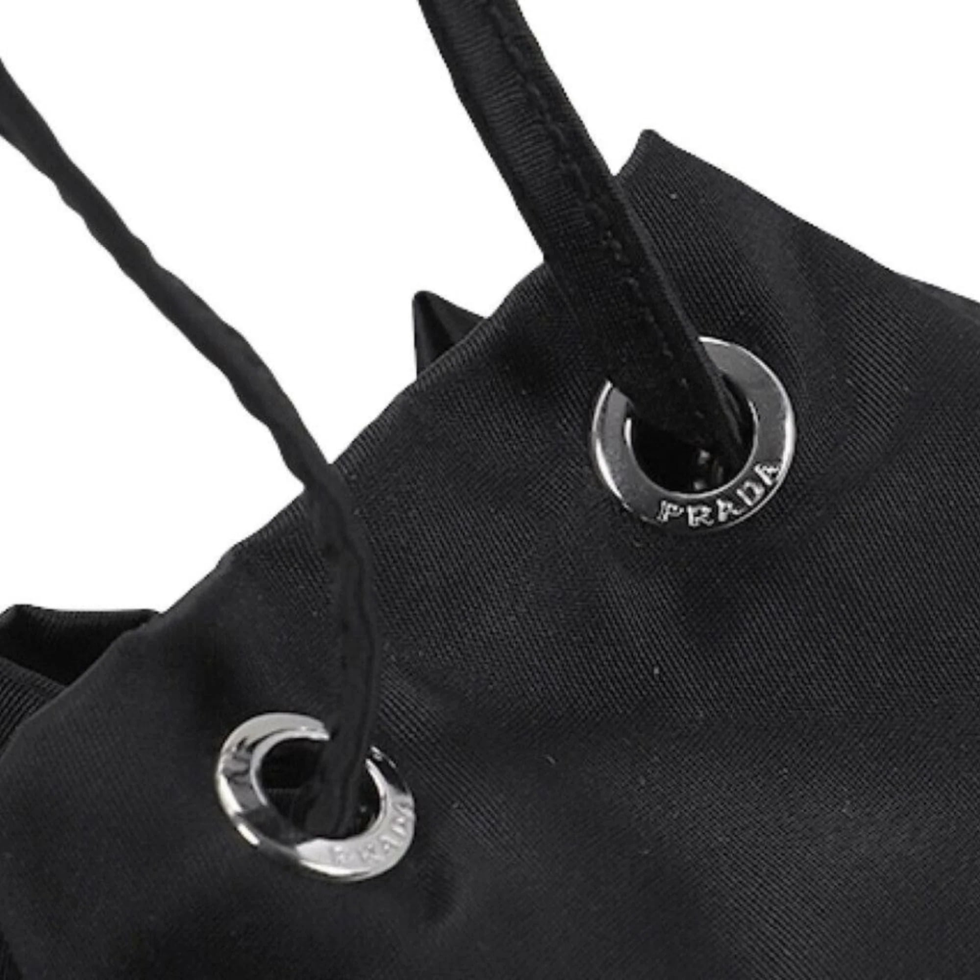 Prada Black Tessuto Nylon Triangle Logo Drawstring Bucket Bag 