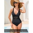 thumbnail image 3 of RELLECIGA Women's Plus Size V Neck Mesh Splicing One Piece Swimsuits Sexy Bathing Suits for Women Black Size XXL, 3 of 11