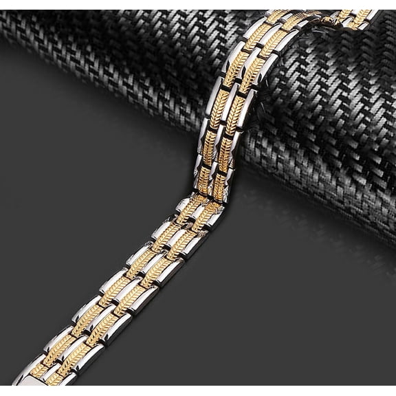 Wollet Gold Plated Bracelet for Men, 21.5CM(8.5''), Stainless Steel Magnetic Bracelet, Christmas Gift for Dad Husband