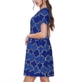 thumbnail image 2 of Balery Blue Gold Grid Lantern Shapes Vestidos sueltos de manga corta para mujer, vestidos de verano 2025, vestidos casuales de corte A con vuelo., 2 of 6