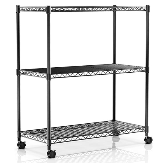 Heavy Duty 3-Tier Storage Shelves 750Lb Capacity, 24.02" D x 13.78" W x 29.92" H Shelving Unit for Pantry, Garage, Laundry and Kitchen, Black