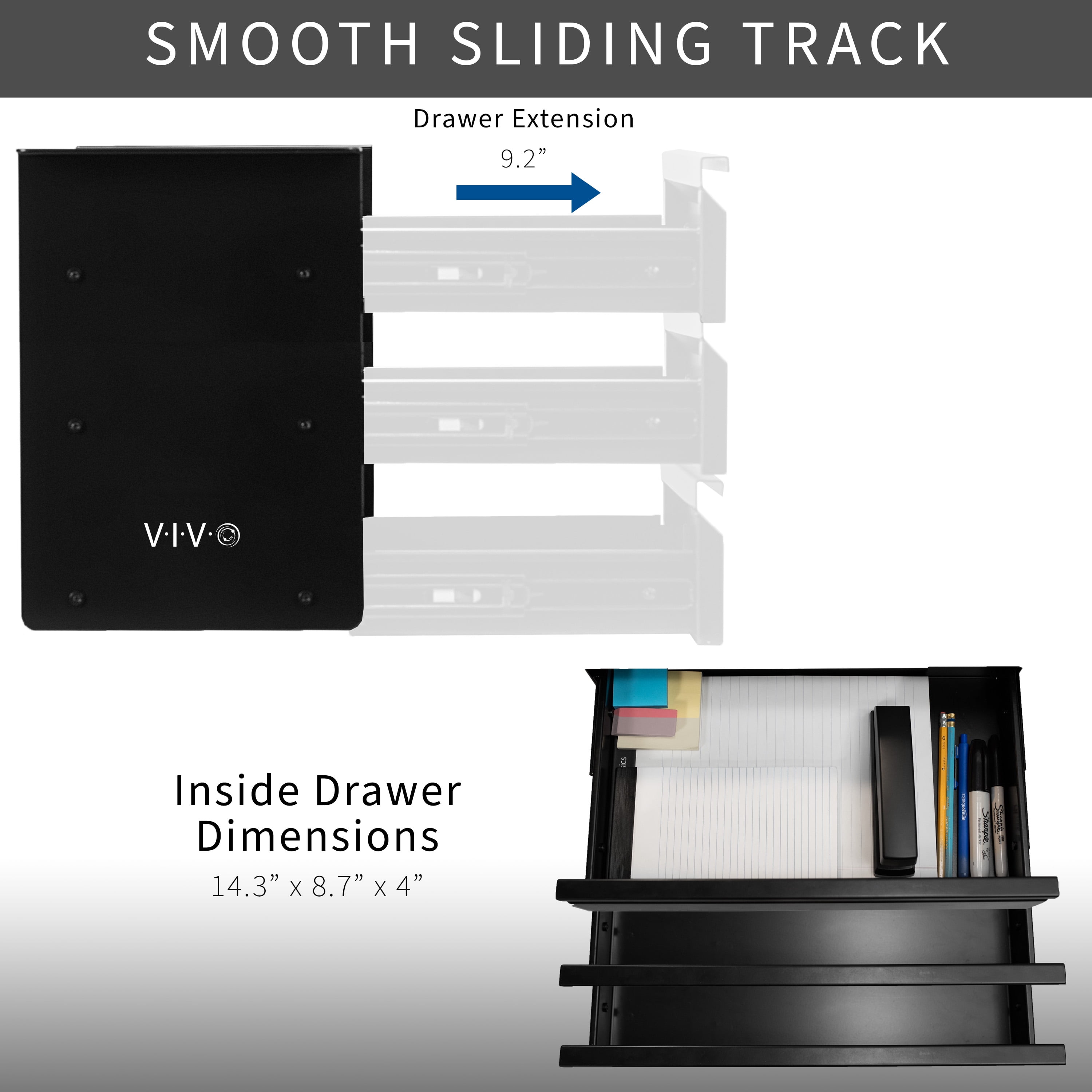 VIVO Black 3 Level 16" Pull Out Under Desk Storage Drawer Set