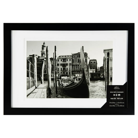 16x24 Wide Flat Black Frame With Mat For 12x18 Image
