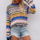 thumbnail image 1 of Suéter Colorido Suéter colorido para mujer, suéter de manga larga ahuecado, ropa diaria para exteriores para mujer Kuymtek Xl Azul para Mujer, 1 of 8