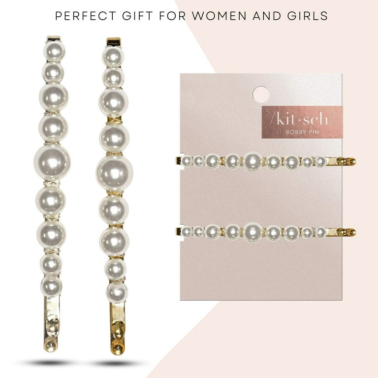 Kitsch Pearl Bobby Pins Pearl Hair Pins for Women Decorative Hair Accessories 2pc