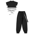 thumbnail image 3 of iiniim Girls Hip Hop Dance Clothes 2PCS Lace up Crop Top with Cargo Pants Tracksuit 3-16 Black 15-16, 3 of 7