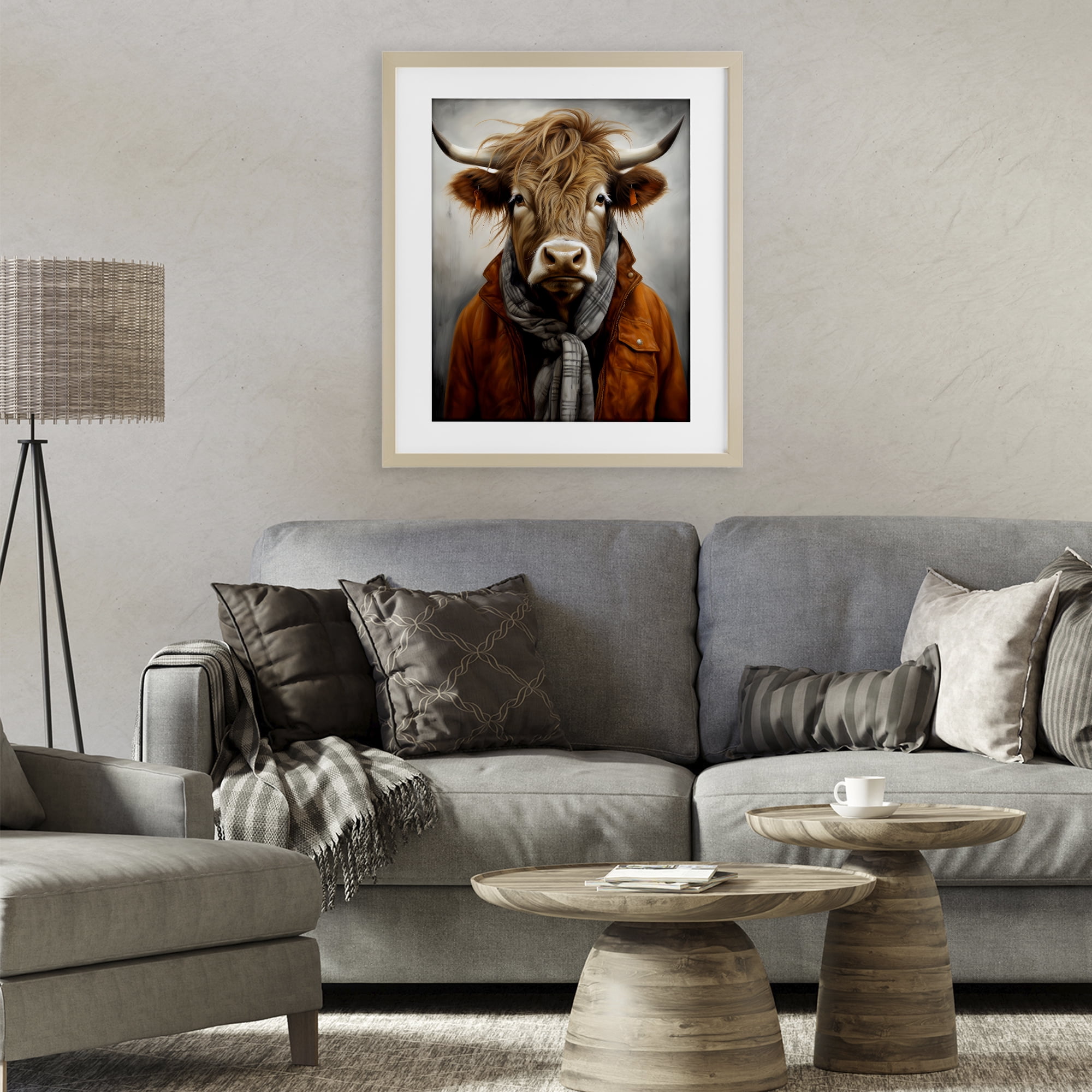 Stupell Industries Buster Bull Horn Portrait Birch Framed Print Under Glass, design by Ray Powers