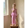 thumbnail image 6 of BemeyourBBs Toddler Baby Spring Summer Fall Clothes Cute Baby Girl Plaid Gingham 2 Pieces Outfit Bow Strap Sleeveless Tunic Shirt Babydoll Tank Vest Tops and Wide Leg Pants Set, 6 of 9