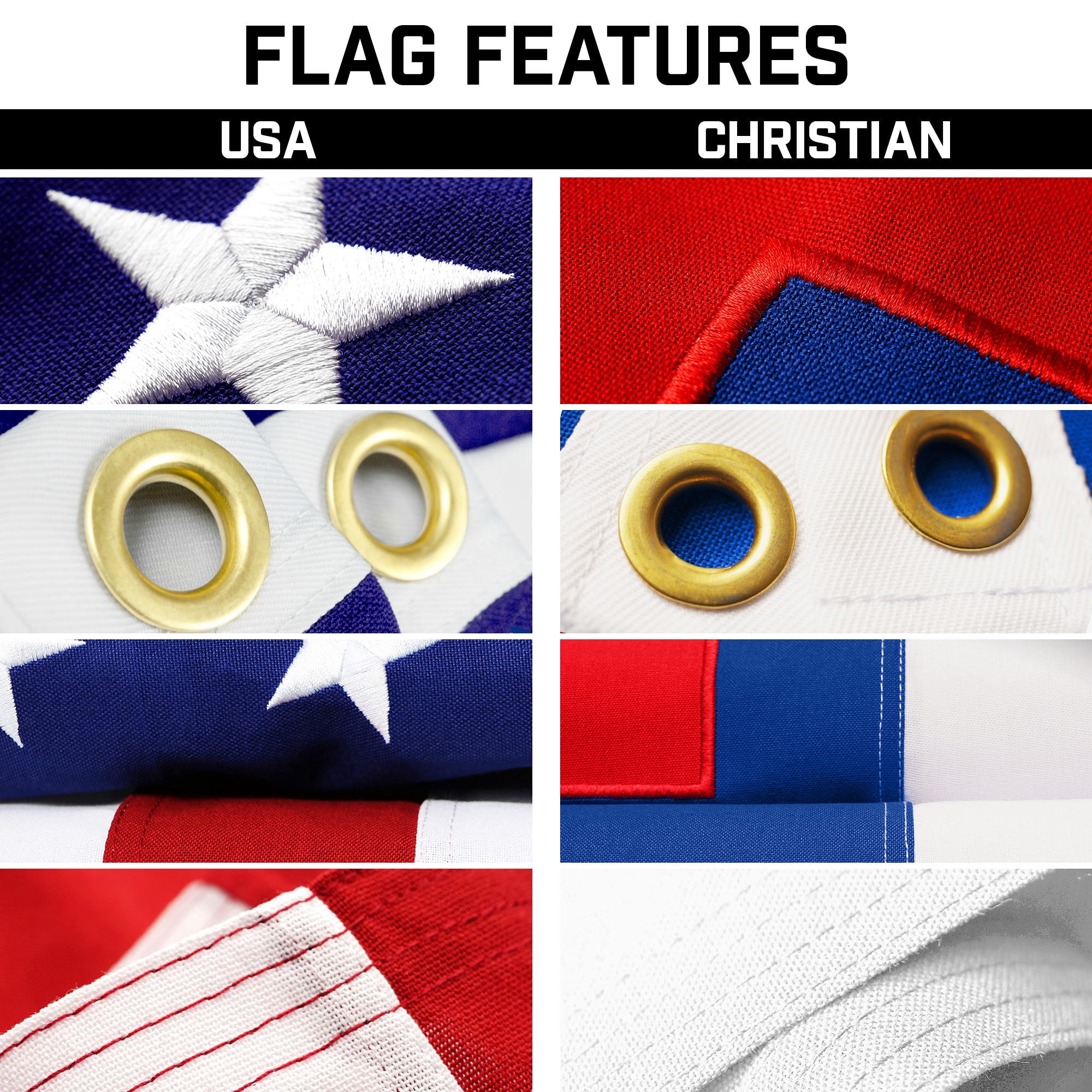 G128 Combo Pack: 25 Ft Telescoping Aluminum Flagpole (Black) & American and Christian Flags 3x5 Ft, Both StormFlyer Series Embroidered 220GSM Spun Polyester | Pole with Flags Included