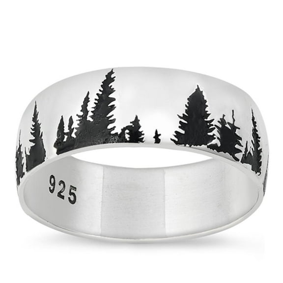Forest Trees Outdoor Life Ring .925 Sterling Silver Band Jewelry Female Male Unisex Size 7