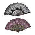 thumbnail image 3 of Abanico plegable chino de 2 piezas con diseño clásico de flores creativas para bodas de mujeres. Blanco y morado, 3 of 9