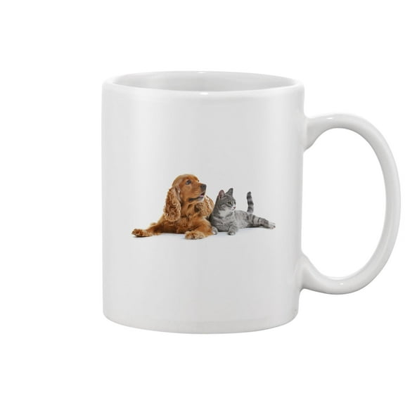 Dog And Cat Sitting Together Mug -Image by Shutterstock