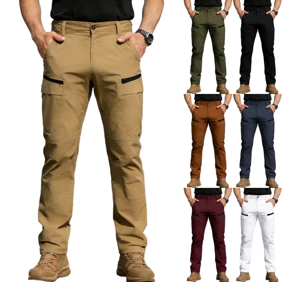Men's Hiking Cargo Pants Tactical Performance Breathable Lightweight Trousers Water Resistant Outdoor Travel Bottoms with Zipper Pockets for Workwear Fall