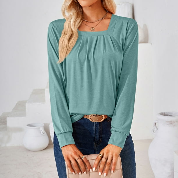 Camiseta Camisa básica para mujer Top Estilo simple Manga larga Casual Traje diario (Verde XL) Cgtredaw Verde T XL para Mujer