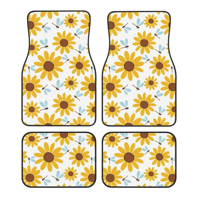 Kdxio Tapis de Sol de Voiture Imprimé Tournesols Universel SUV avant Arrière Tapis de Sol 4 Pcs Ensemble Complet avec Dos en Caoutchouc Antidérapant Accessoires de Voiture pour la Plupart des Voitures