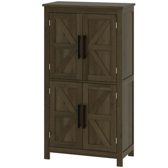 Topcobe Bathroom Floor Storage Cabinet, Farmhouse Bathroom Cabinet with 4 Doors and Adjustable Shelf, Modern Furniture for Indoor, Brown