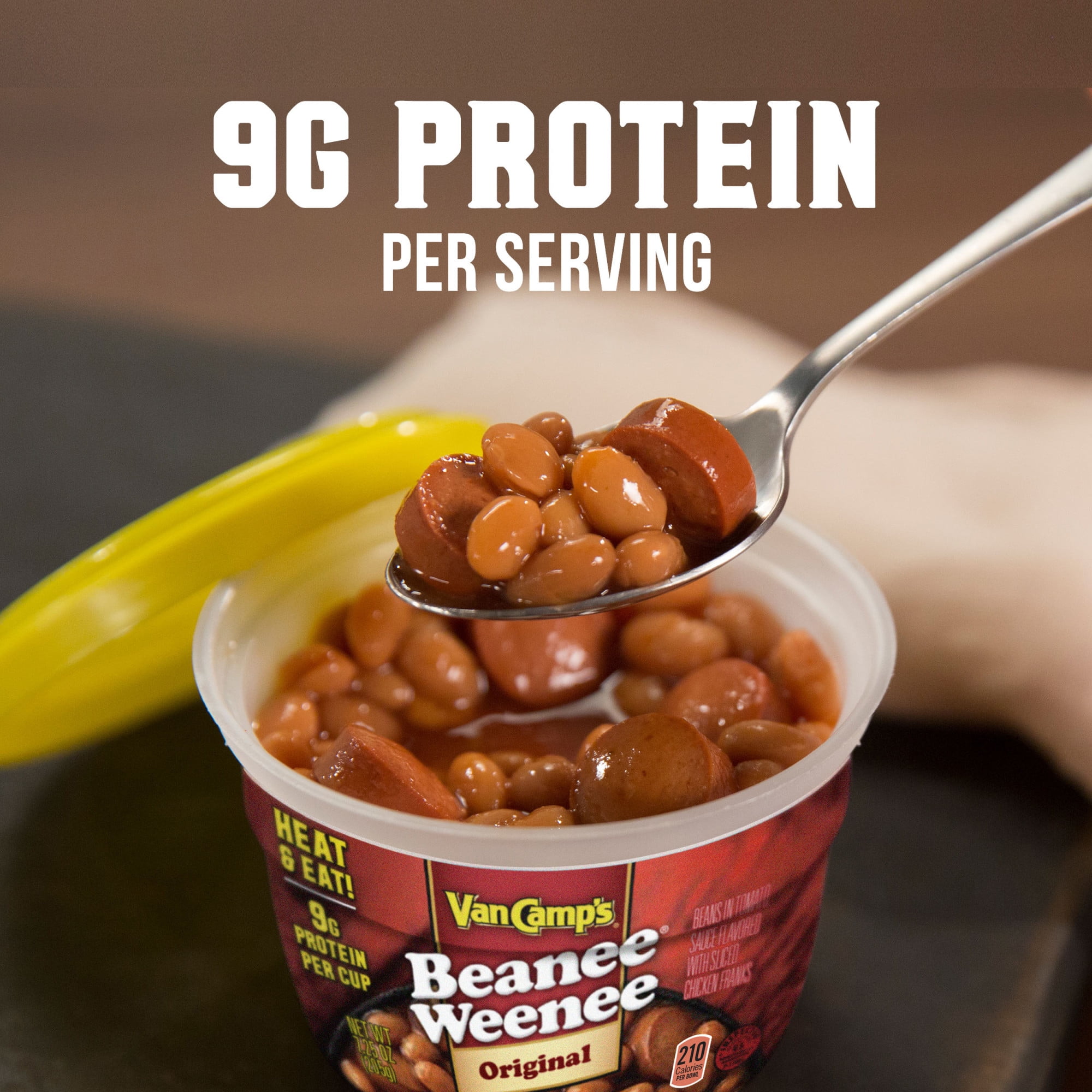 (12 pack) Van Camp's Beanee Weenee Original Flavor, 9g Protein Per Serving, Microwavable Cup, 7.25 oz. Cup